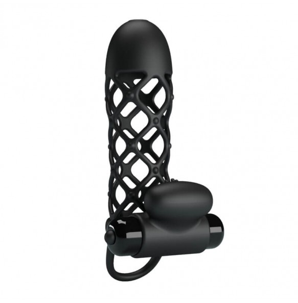 PRETTY LOVE - Fierce Men Vibrating Penis Sleeve With Ball Strap (L:13.5cm - D:3.6cm)